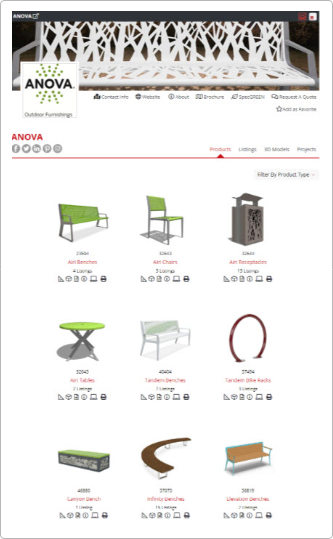 CADdetails Microsite Profile Anova Bench Chair Recycling Receptacle